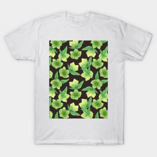 Green Hellebore on Chocolate Background T-Shirt